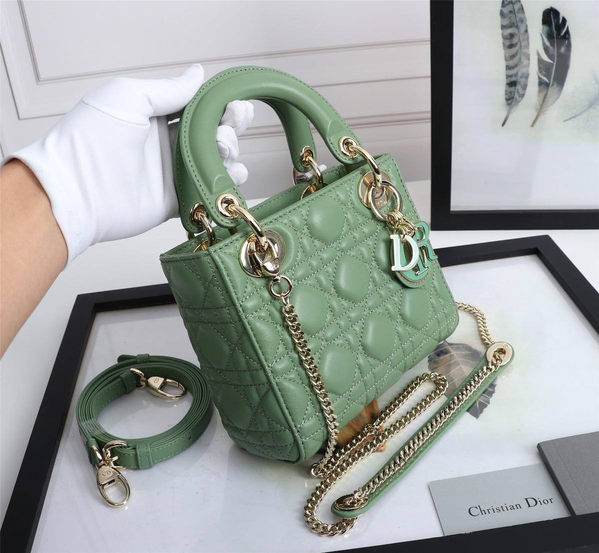 Mini Lady Dior Bag Green Cannage Lambskin